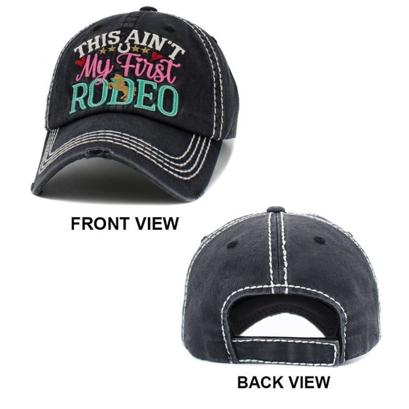THIS AIN'T MY FIRST RODEO DISTRESSED DENIM BASEBALL CAP, EQUESTRIAN CAP - Picture 3 of 3